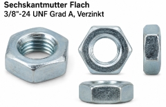 Hexagon nut Flat 3/8 - 24 UNF Grade A, galvanized